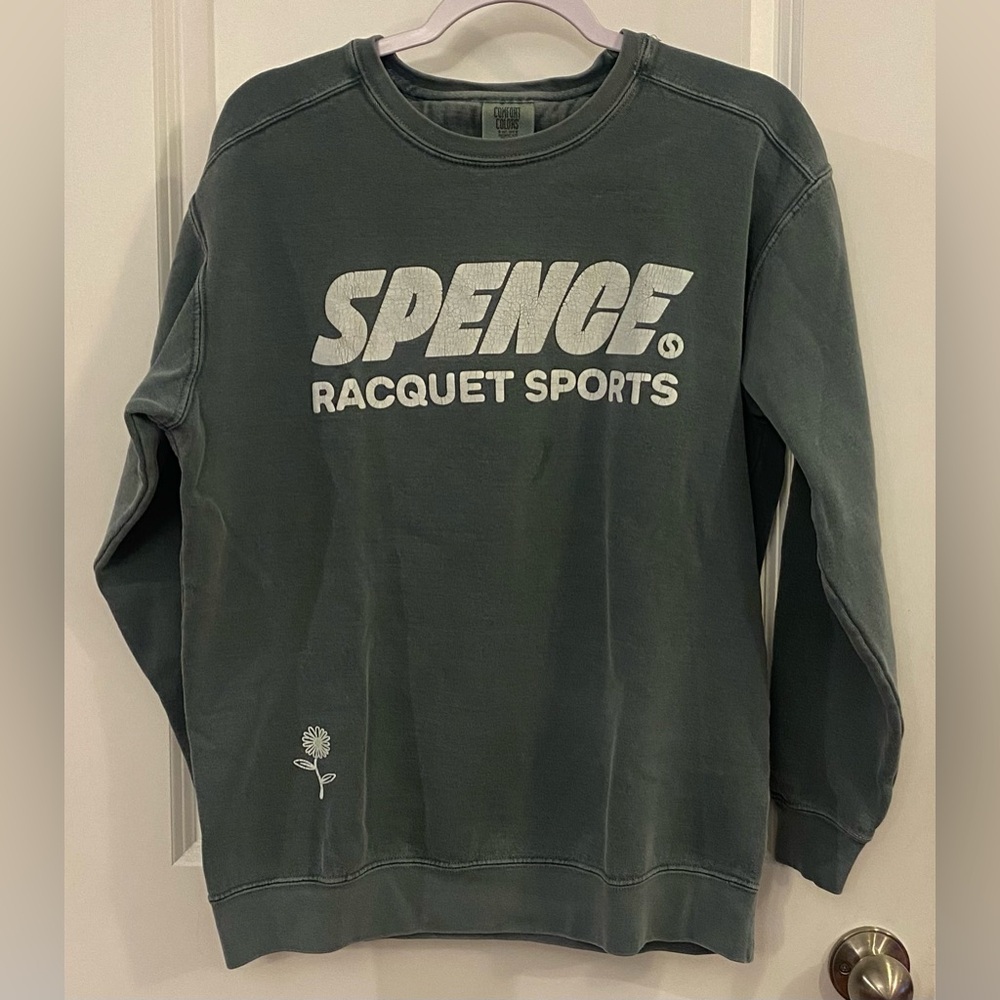 Spence Racquet Sports Sweatshirt Sz M Green Flower On Front